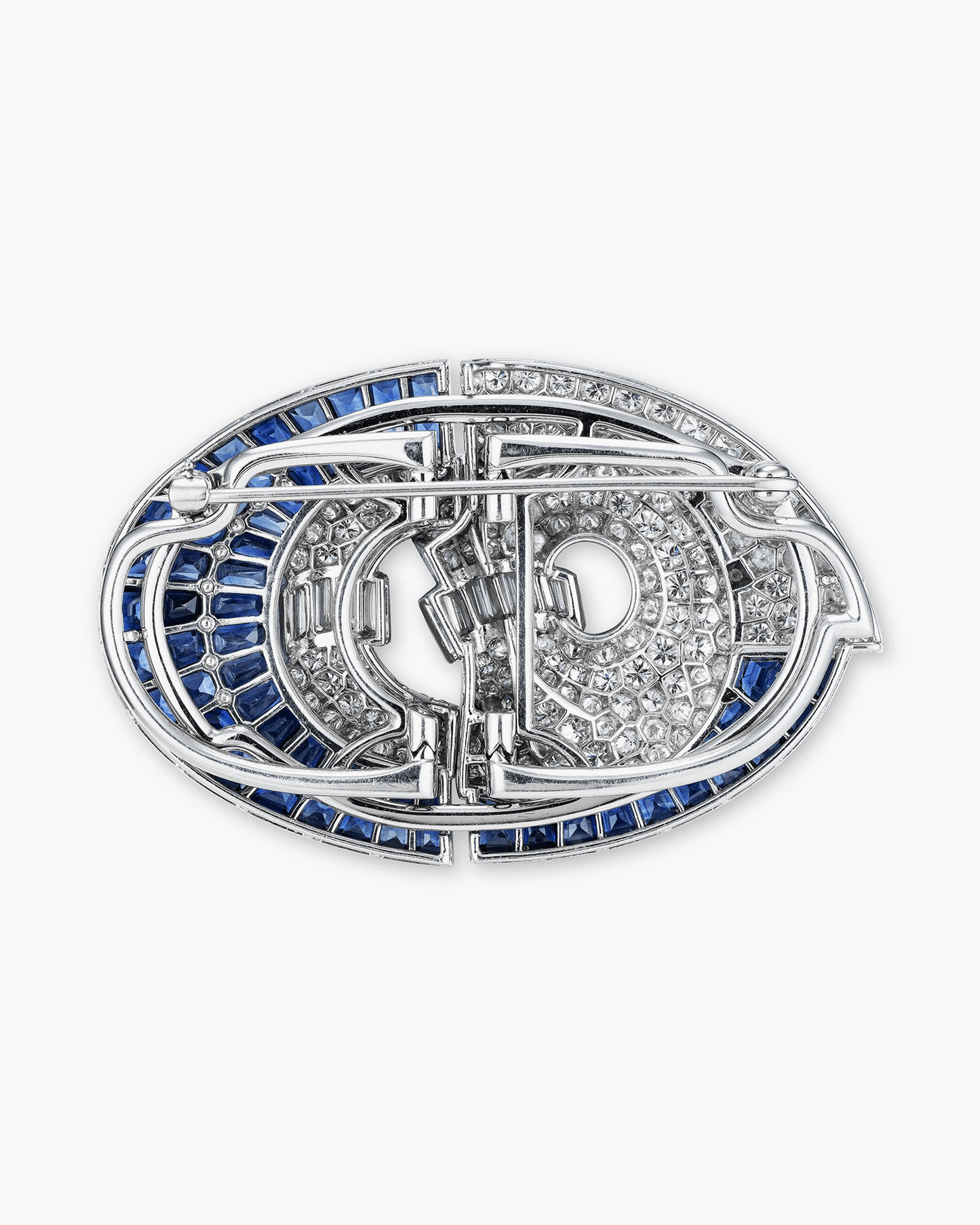 Estate Sapphire and Diamond Double Clip Brooch