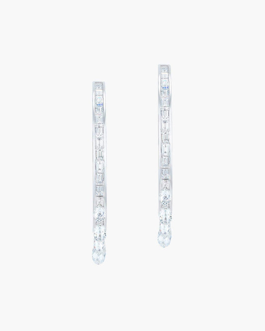 Briolette and Baguette Diamond White Gold Hoop Earrings