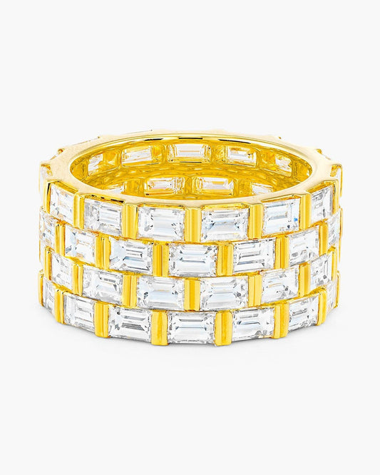 4-Row Baguette Diamond Yellow Gold Eternity Ring