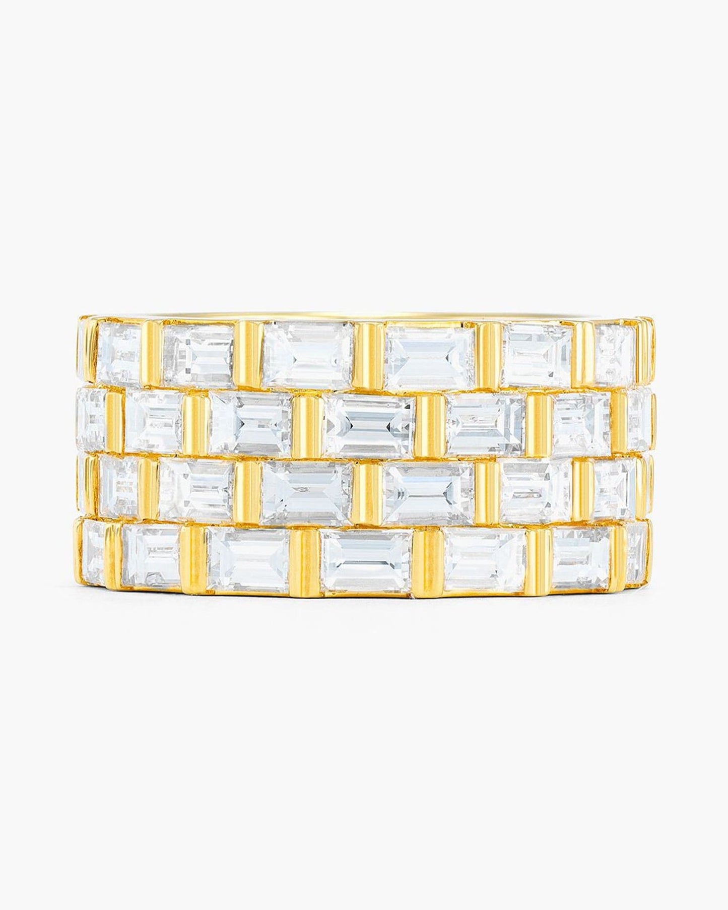 4-Row Baguette Diamond Yellow Gold Eternity Ring