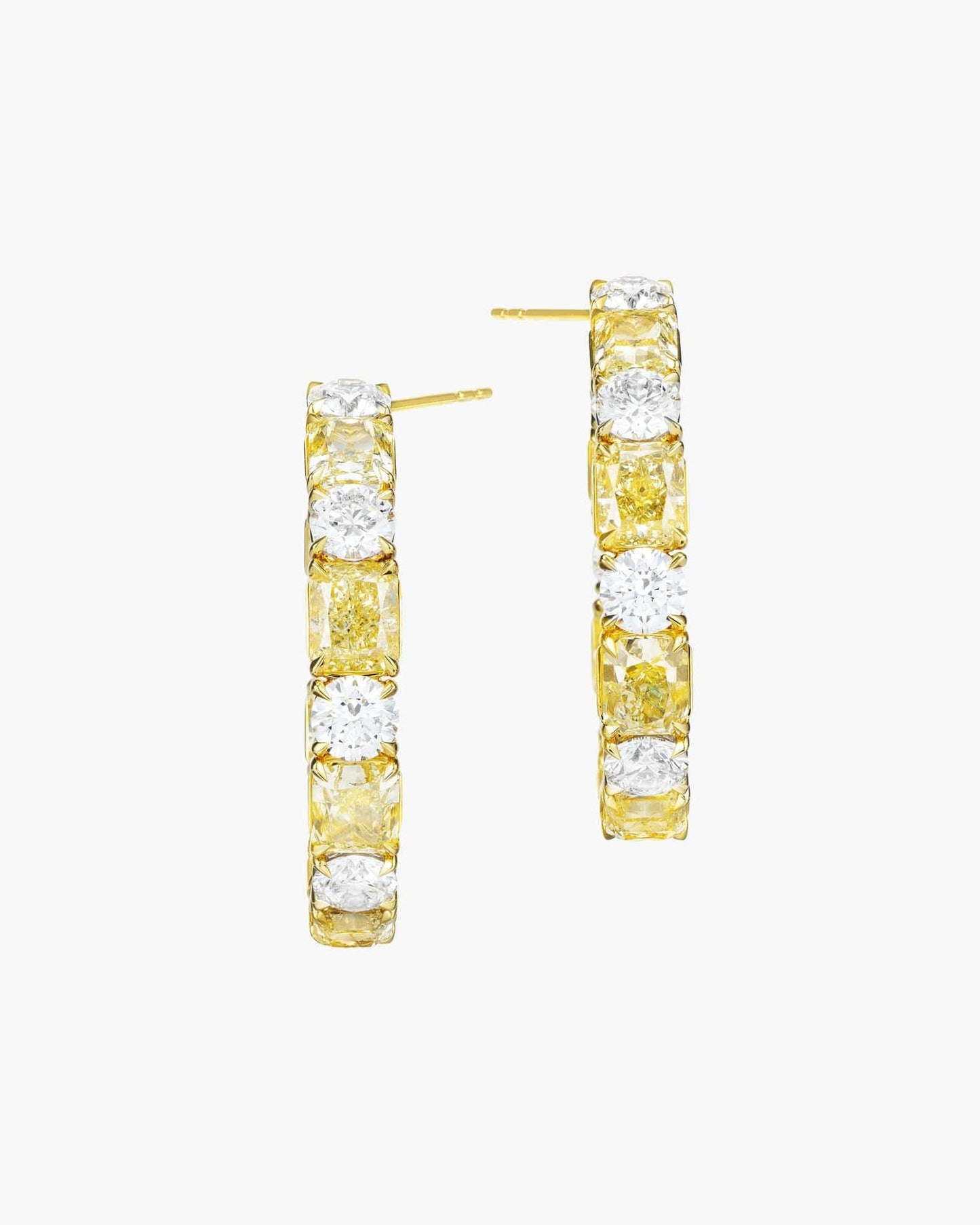 Radiant Cut Yellow and White Diamond Hoop Earrings (1.00 carat)
