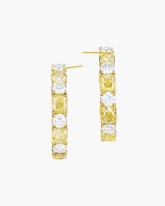 Radiant Cut Yellow and White Diamond Hoop Earrings (1.00 carat)