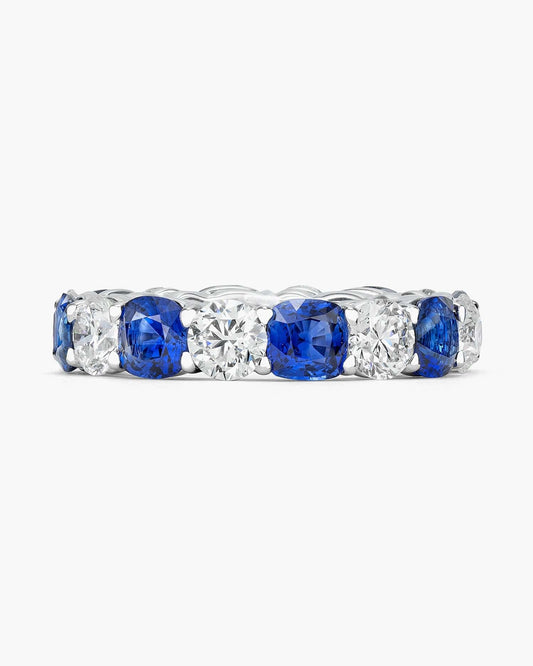 Cushion Cut Sapphire and Round Diamond Eternity Ring (0.80 carat)