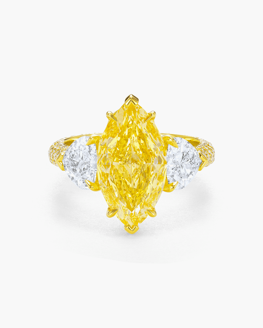 4.53 carat Marquise Shape Yellow and White Diamond Ring