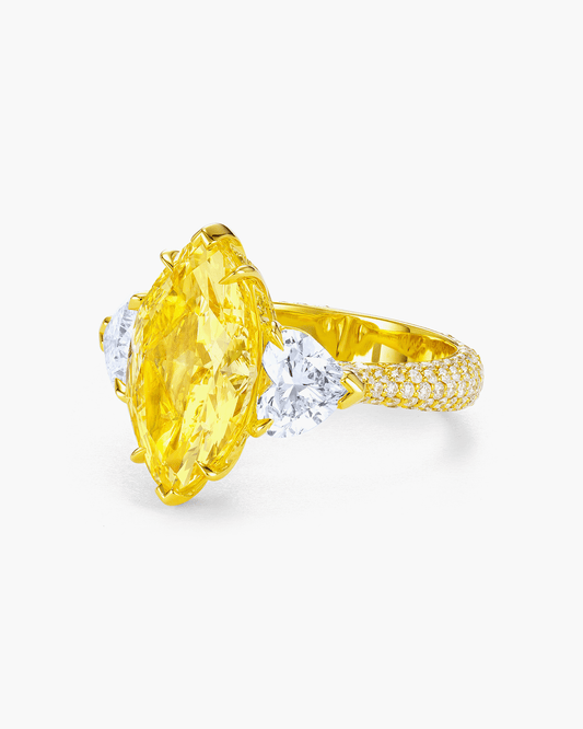 4.53 carat Marquise Shape Yellow and White Diamond Ring