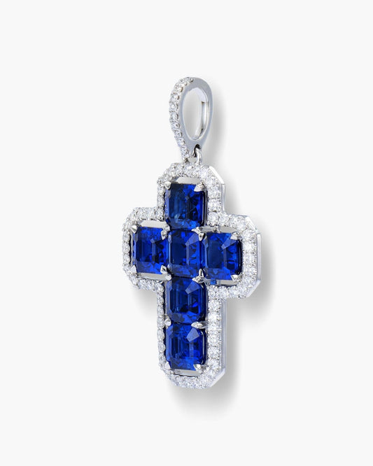 Sapphire and Diamond Cross Pendant Necklace