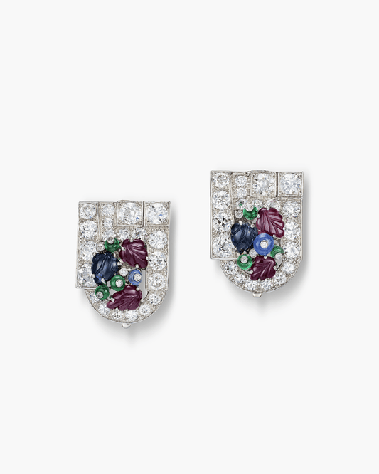 Art Deco Diamond Tutti Frutti Double Clips by Mauboussin