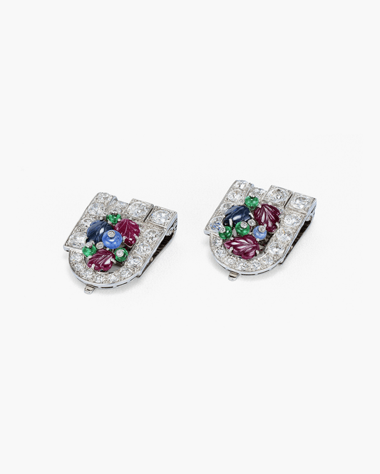 Art Deco Diamond Tutti Frutti Double Clips by Mauboussin