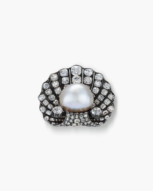 Victorian Natural Pearl and Diamond Brooch