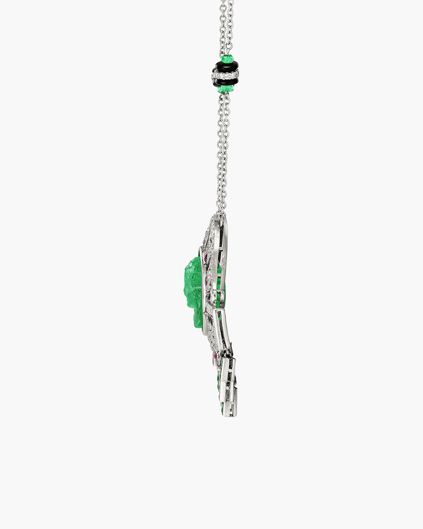 Art Deco Emerald, Onyx and Diamond Pendant Necklace