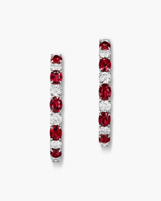 Oval Shape Ruby and White Diamond Hoop Earrings (1.00 carat)