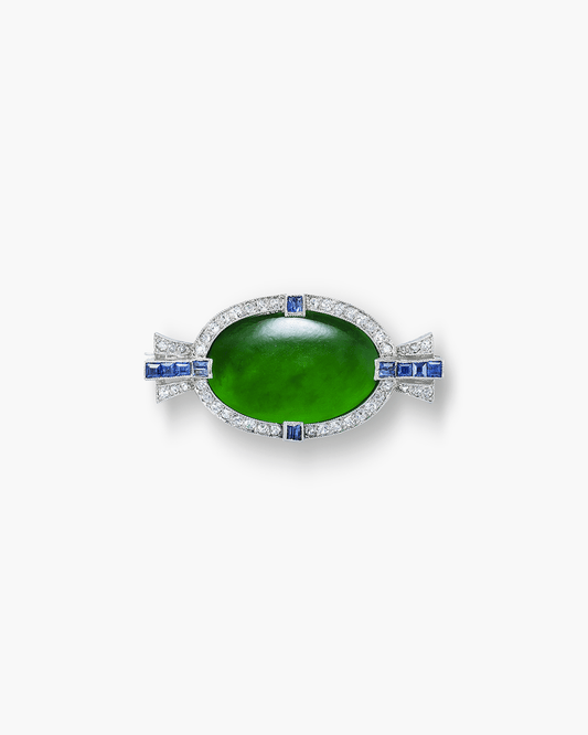 Art Deco Jade, Sapphire and Diamond Brooch by Dreicer & Co.
