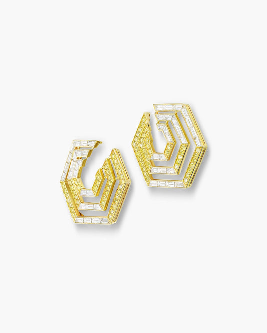 Yellow and White Diamond Concentrica Earrings
