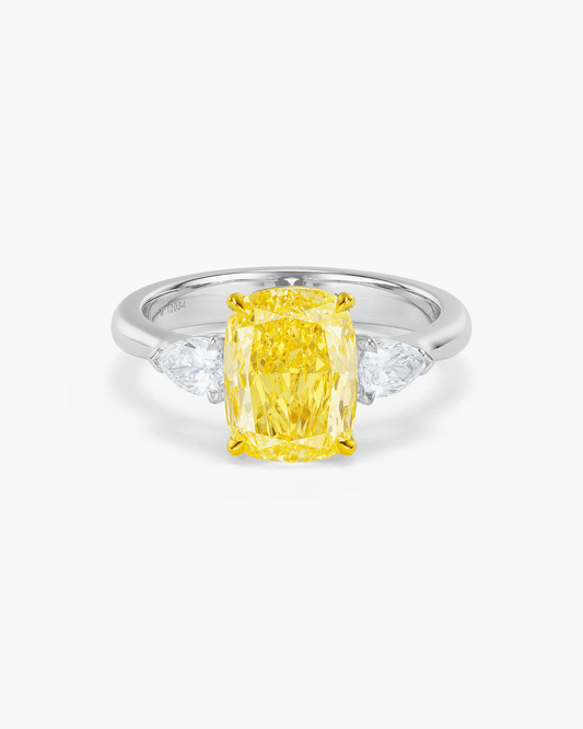 2.62 carat Cushion Cut Yellow and White Diamond Ring