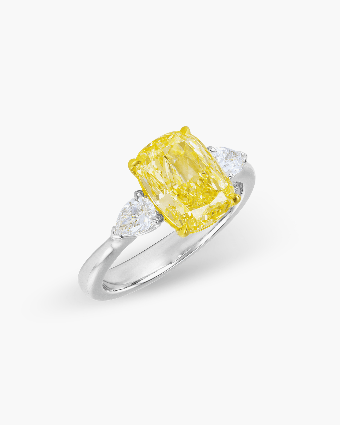 2.62 carat Cushion Cut Yellow and White Diamond Ring