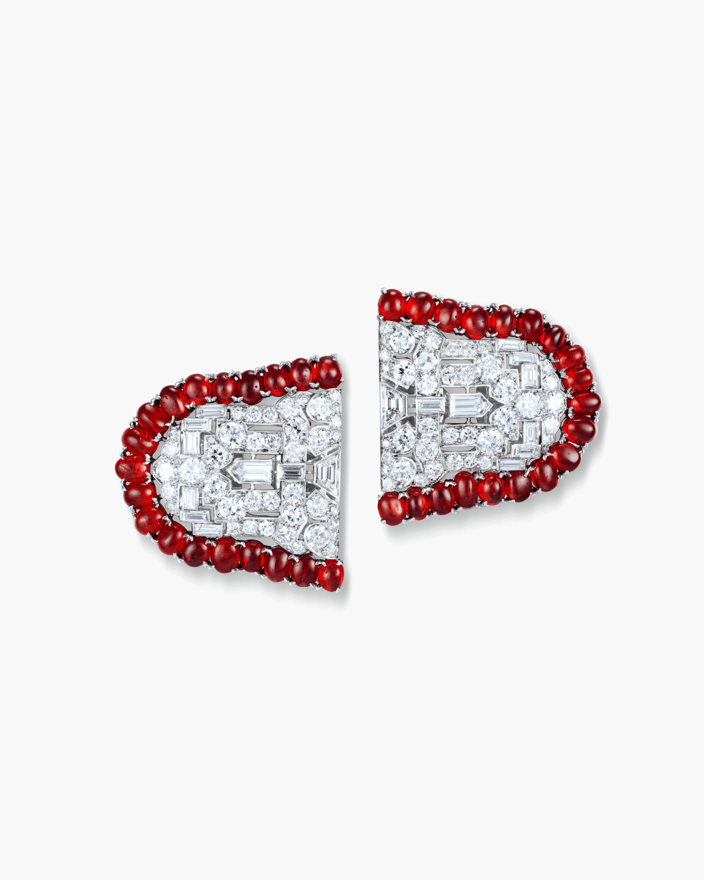 Art Deco Ruby and Diamond Double Clips