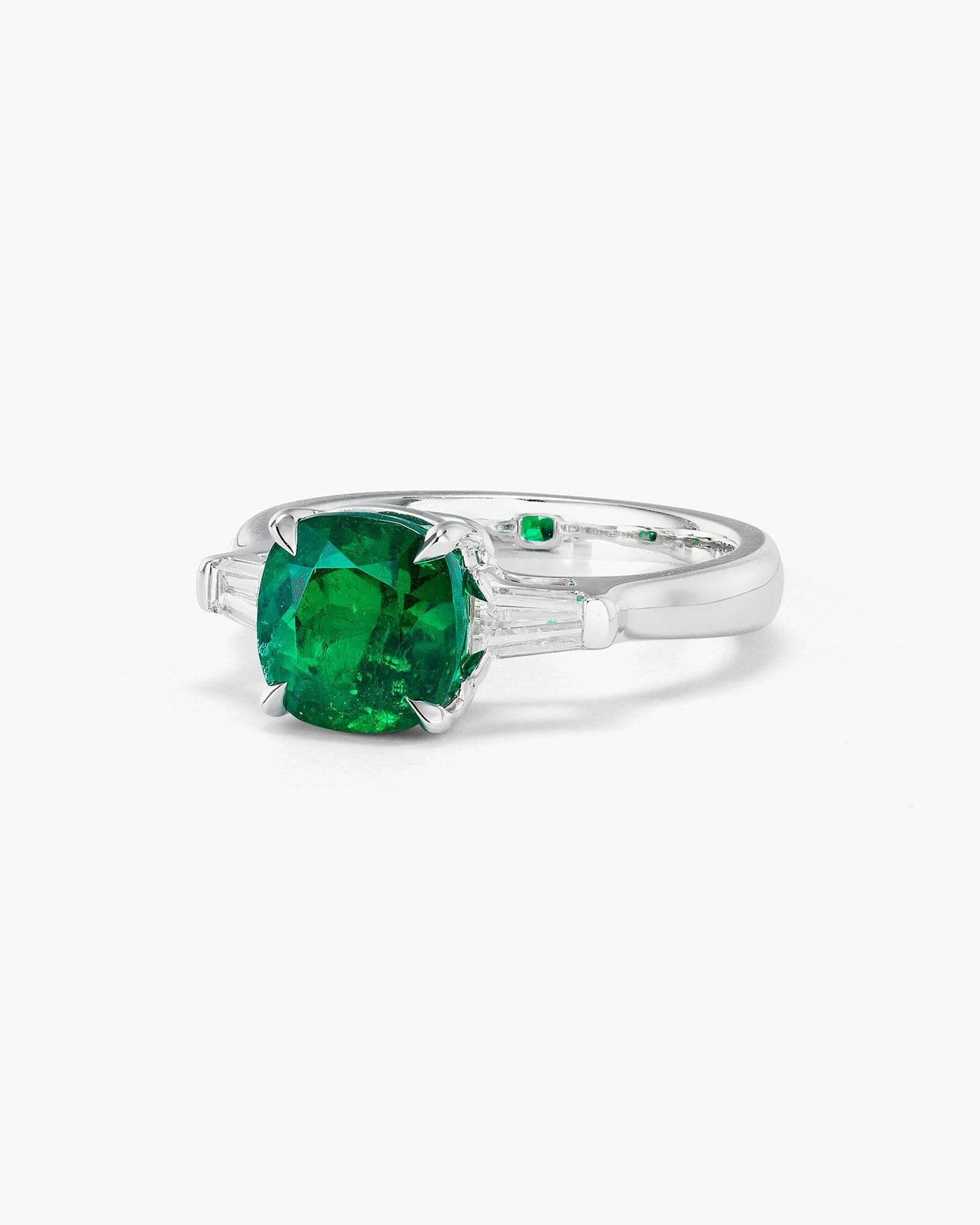 2.21 carat Cushion Cut Colombian Emerald and Diamond Ring