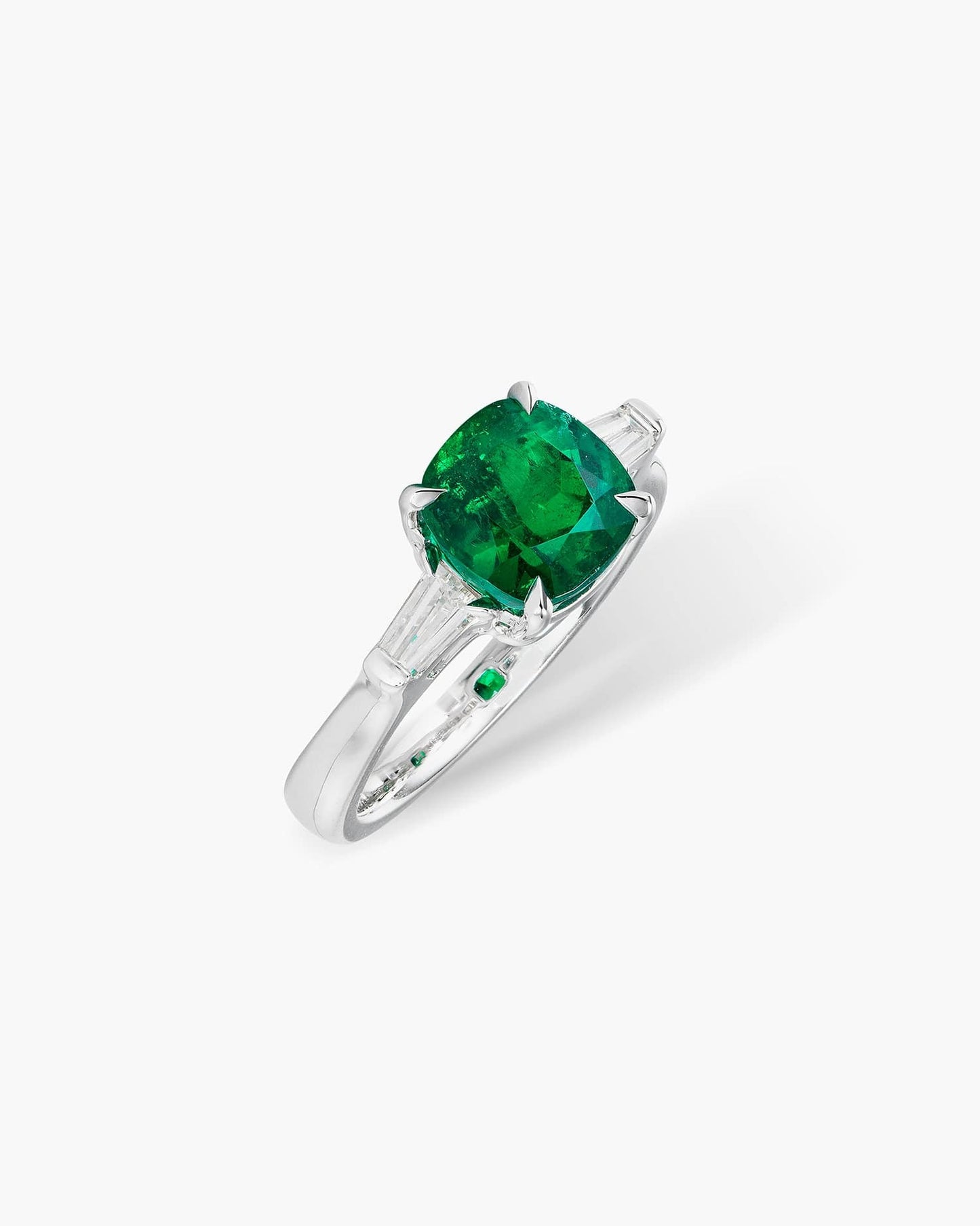 2.21 carat Cushion Cut Colombian Emerald and Diamond Ring