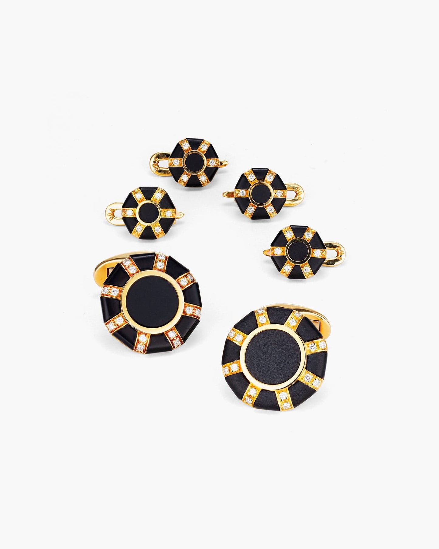 Diamond and Onyx Sunburst Cufflinks and Stud Set