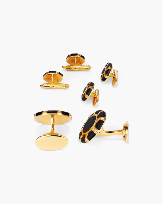 Diamond and Onyx Sunburst Cufflinks and Stud Set