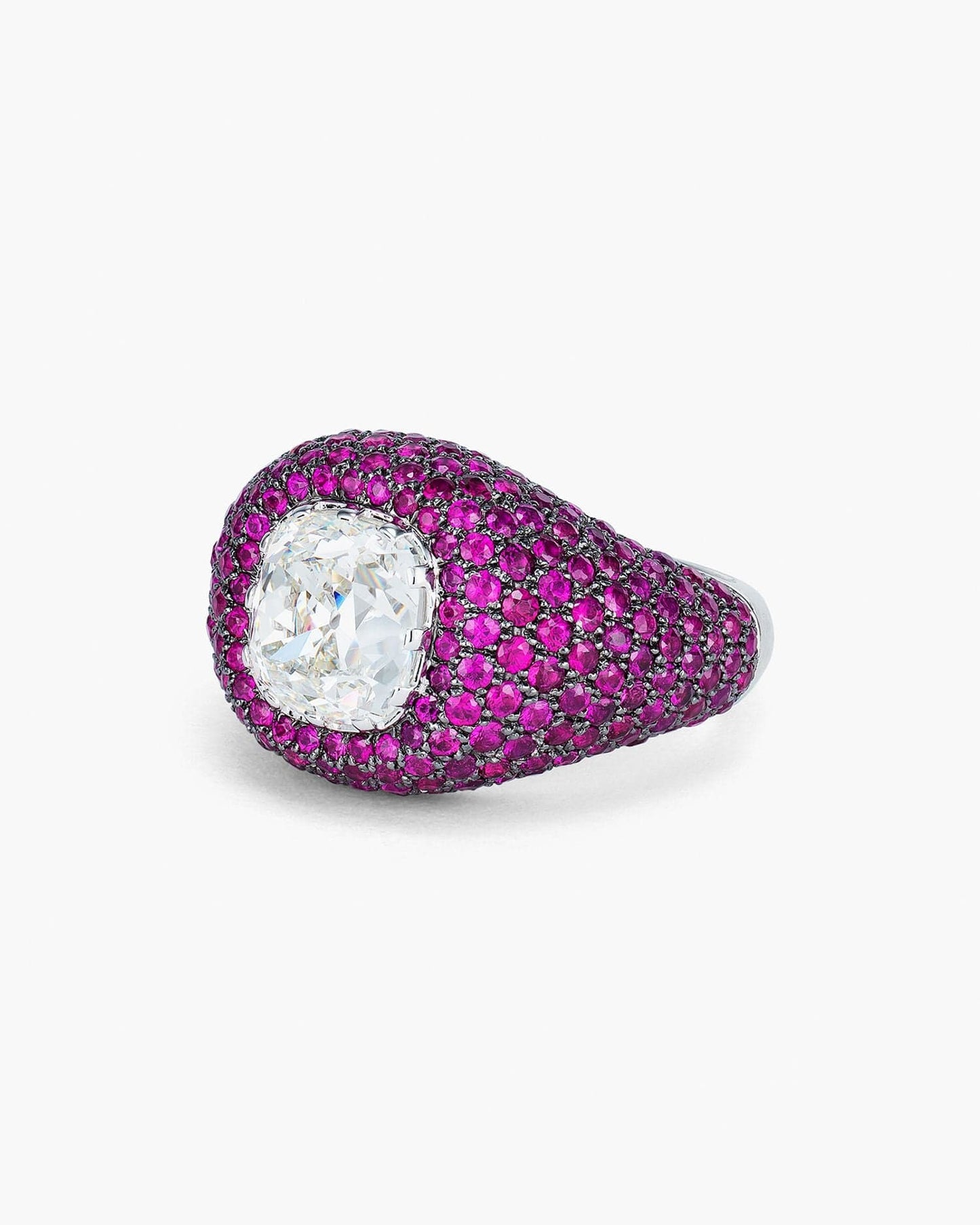 3.01 carat Cushion Cut Diamond and Ruby Ring