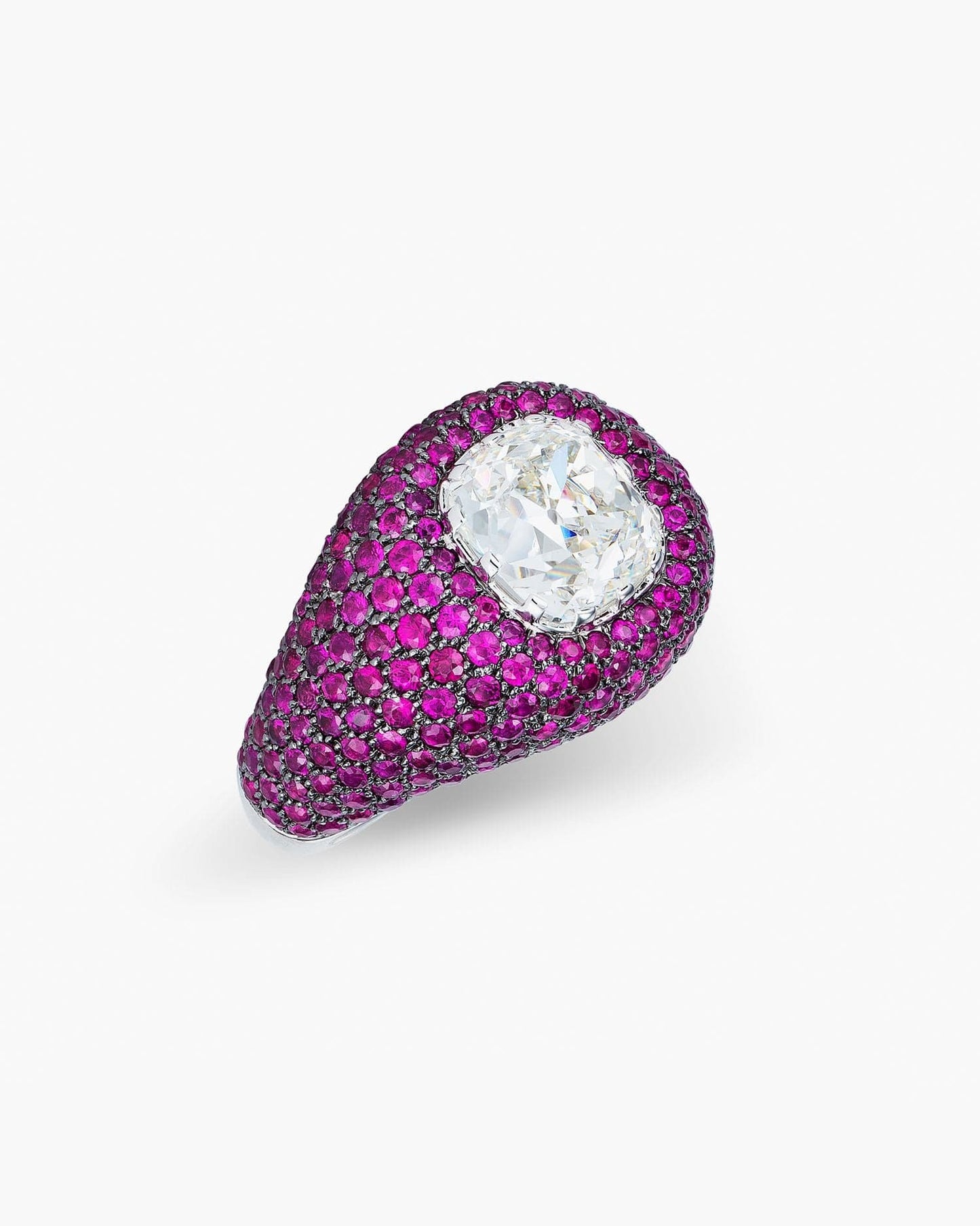 3.01 carat Cushion Cut Diamond and Ruby Ring