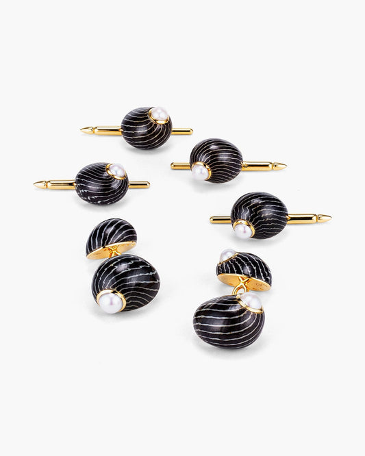 Nerita Zebra Shell and Pearl Cufflinks and Stud Set