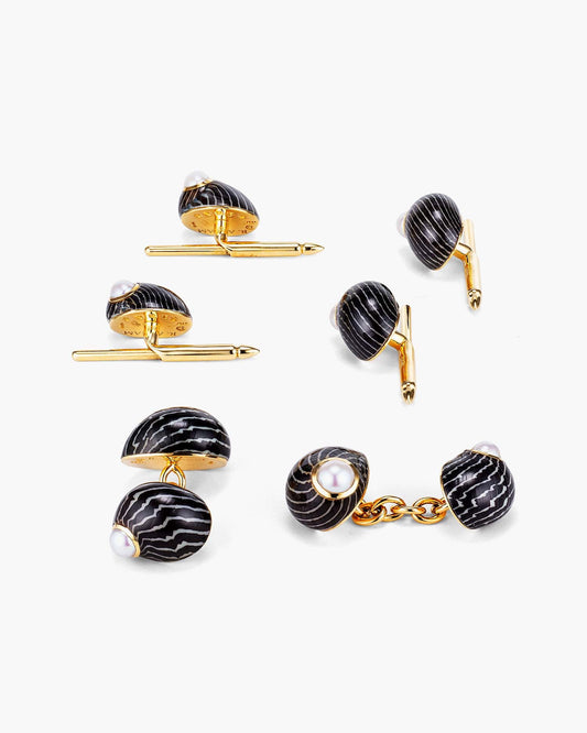 Nerita Zebra Shell and Pearl Cufflinks and Stud Set