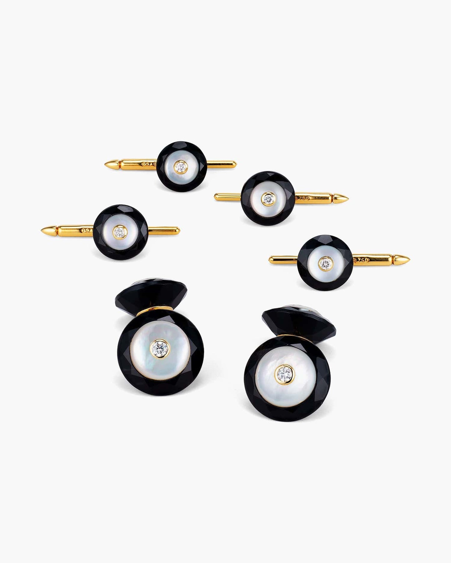 Diamond, Onyx and Mother of Pearl Tuxedo Cufflinks and Stud Set