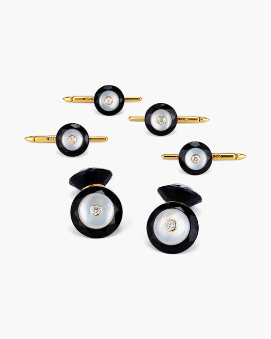 Diamond, Onyx and Mother of Pearl Tuxedo Cufflinks and Stud Set