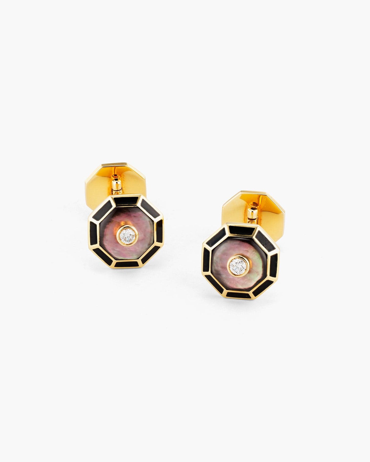 Diamond, Black Mother of Pearl and Enamel Octagonal Cufflinks