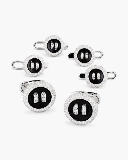 Diamond and Onyx Button Cufflinks and Stud Set
