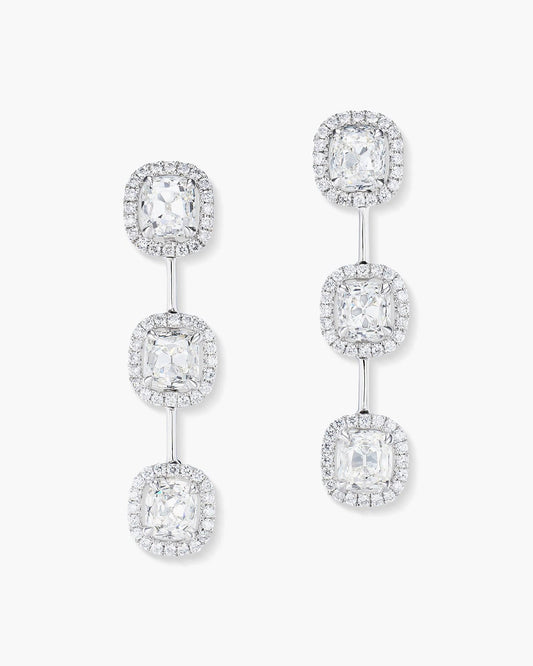 3-Stone Antique Cushion Cut Diamond Earrings