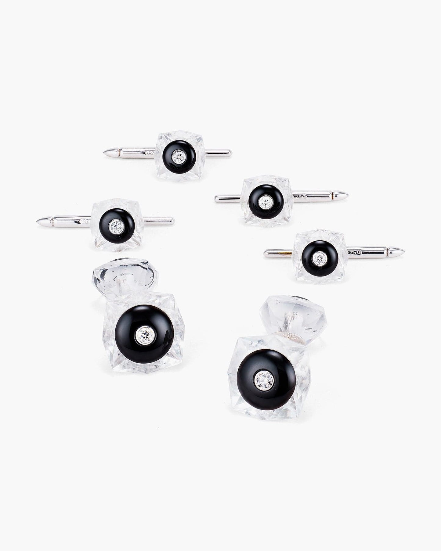 Diamond, Onyx and Crystal Octagonal Cufflinks and Stud Set