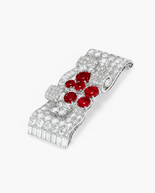 Estate Diamond and Ruby Brooch