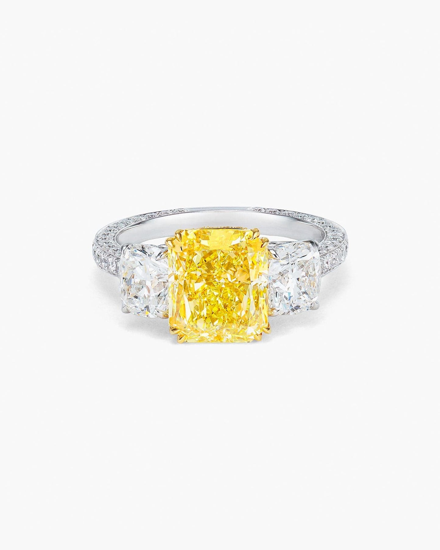 3.21 carat Radiant Cut Yellow and White Diamond Ring
