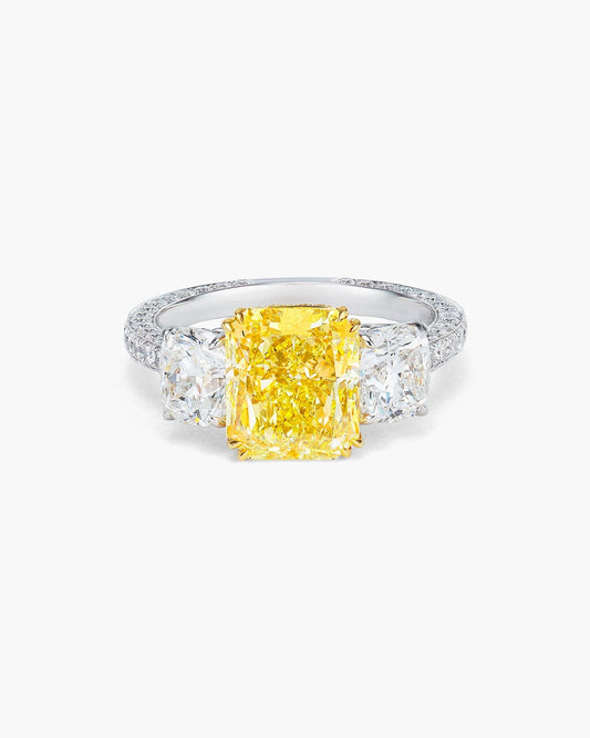 3.21 carat Radiant Cut Yellow and White Diamond Ring
