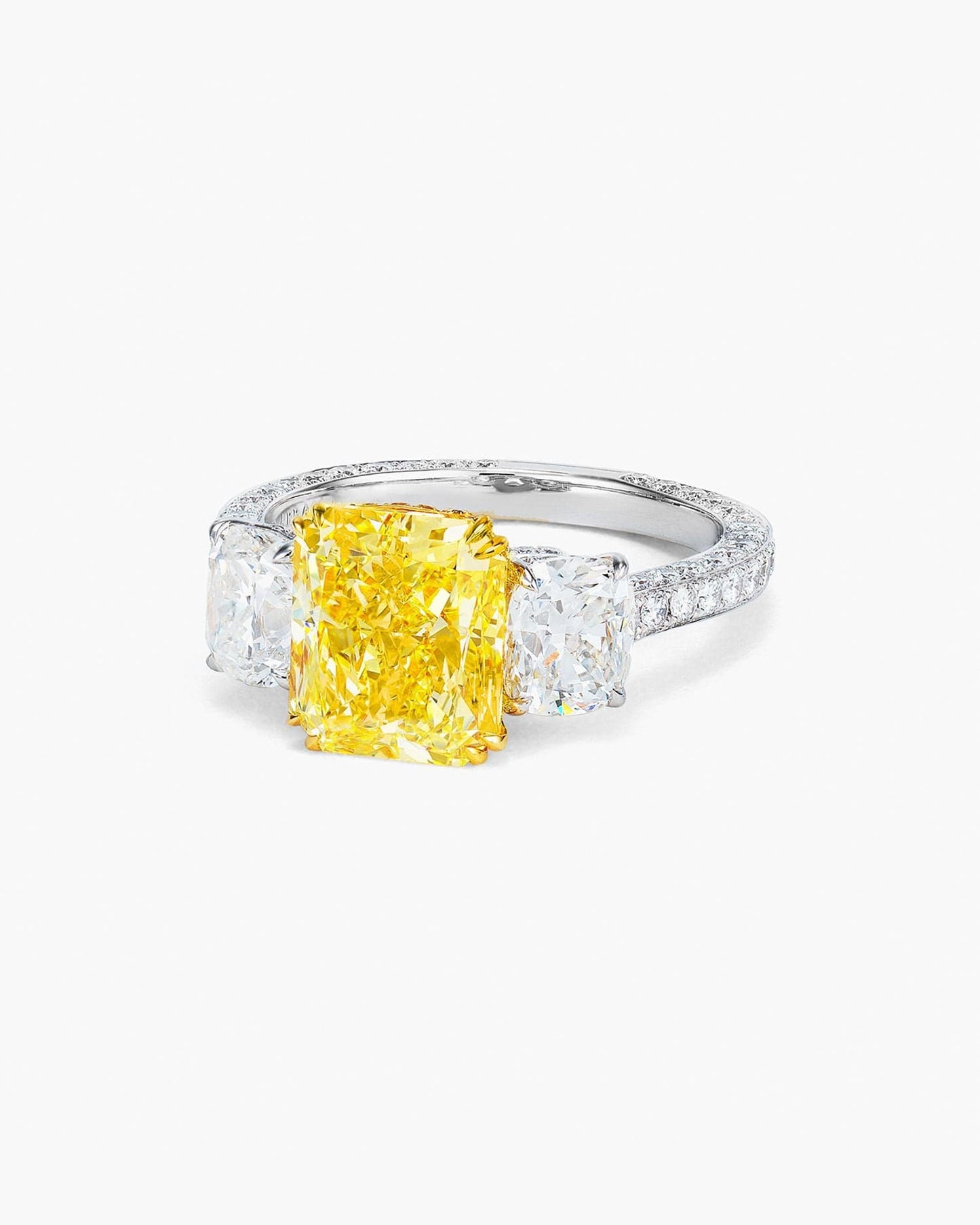 3.21 carat Radiant Cut Yellow and White Diamond Ring