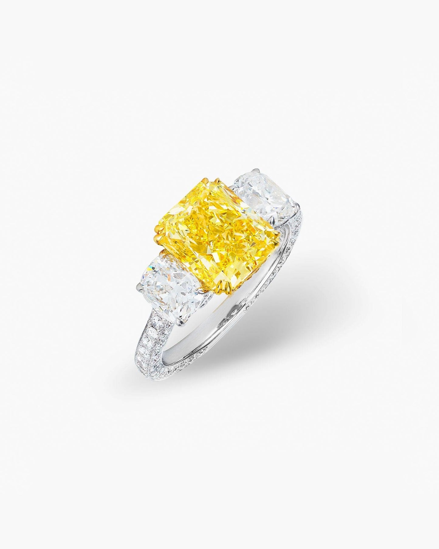 3.21 carat Radiant Cut Yellow and White Diamond Ring