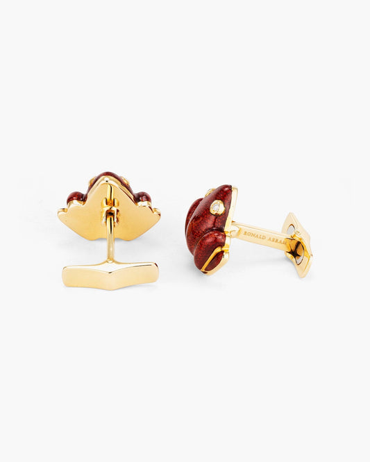 Red Enamel and Diamond Frog Cufflinks