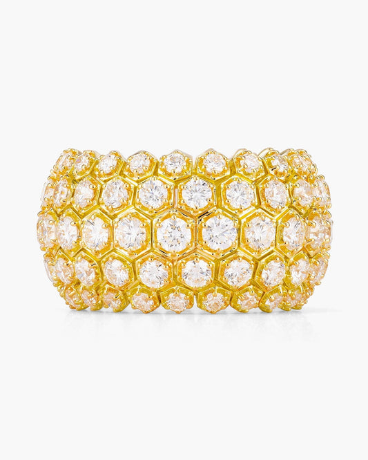 Round Brilliant Cut Hexagonal Yellow Gold Eternity Ring