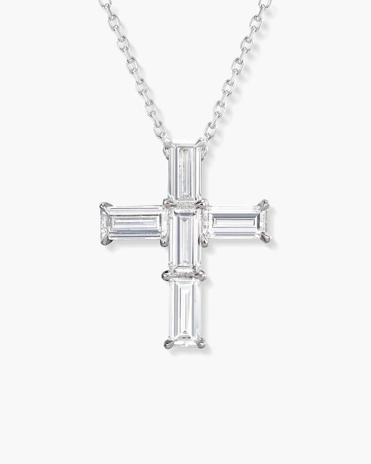 Baguette Diamond Cross Pendant Necklace (Petite), 1.93 carats