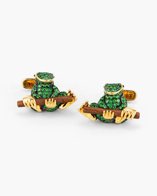 Tsavorite Garnet and Rose Wood Frog Cufflinks