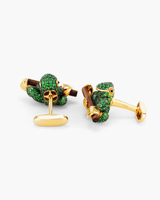 Tsavorite Garnet and Rose Wood Frog Cufflinks