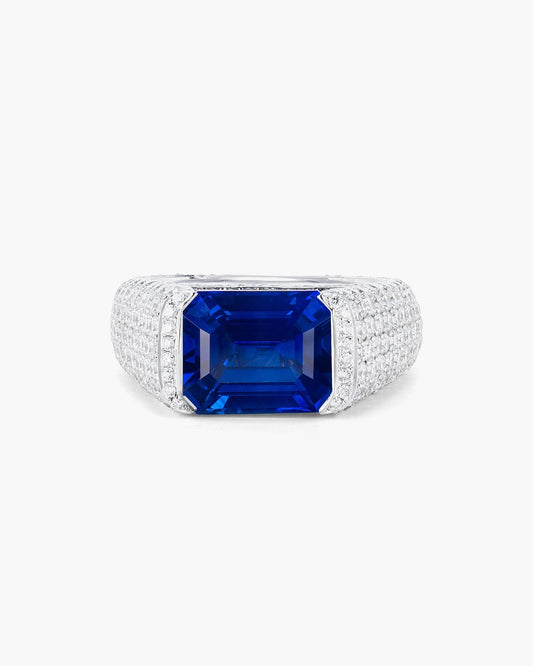 6.38 carat Emerald Cut Ceylon Sapphire and Diamond Ring