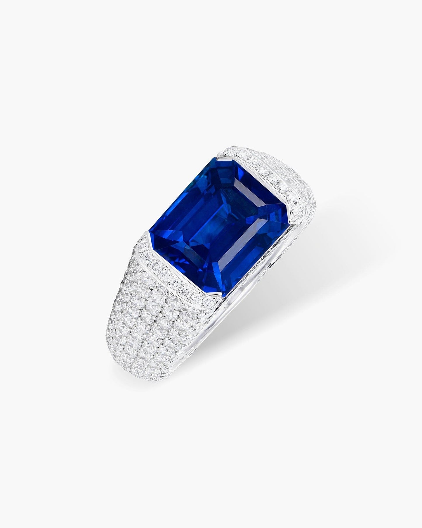 6.38 carat Emerald Cut Ceylon Sapphire and Diamond Ring