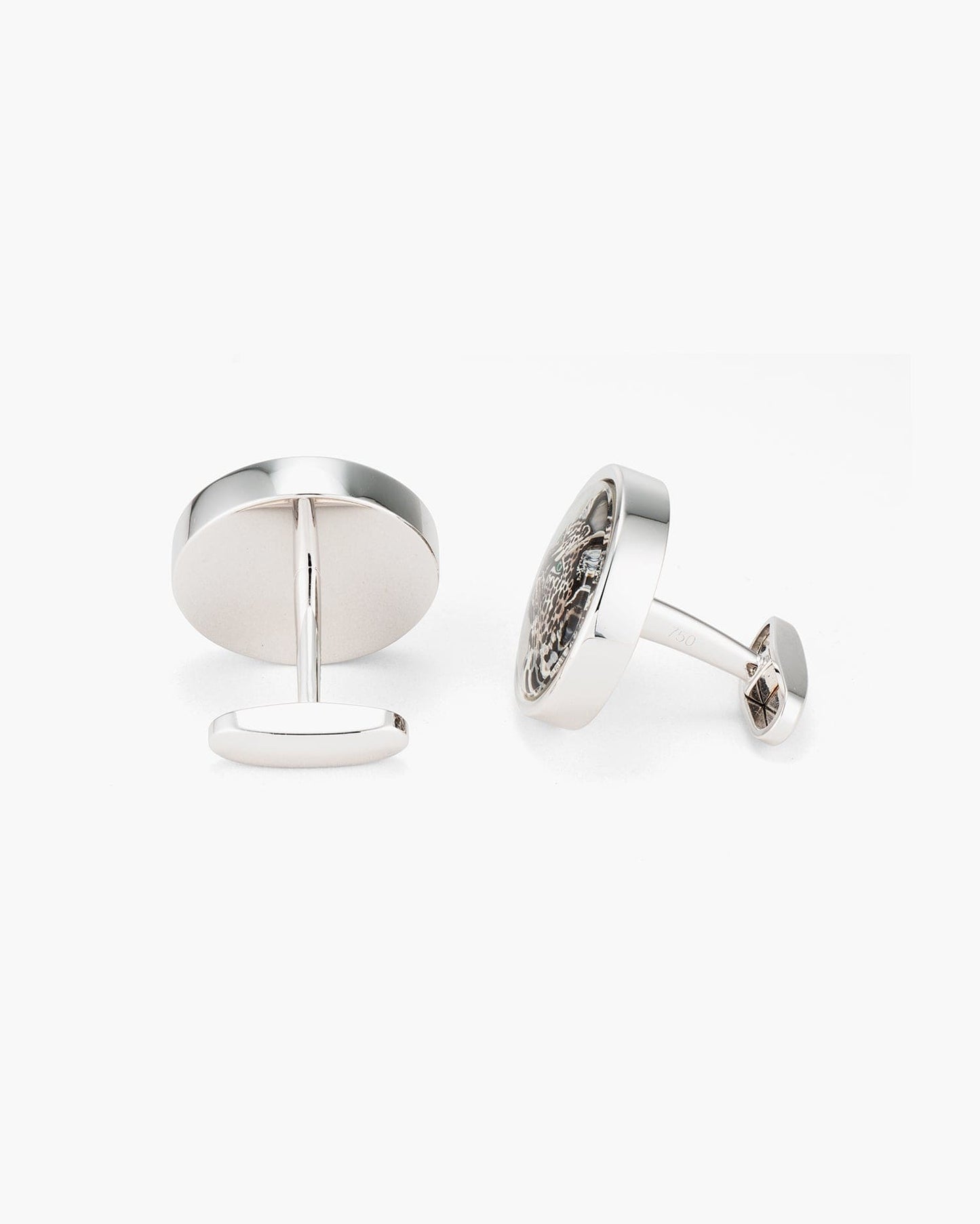 Mother of Pearl and Crystal Hand Painted Snow Leopard Cufflinks