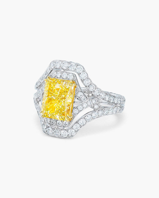 3.06 carat Radiant Cut Yellow and White Diamond Ring
