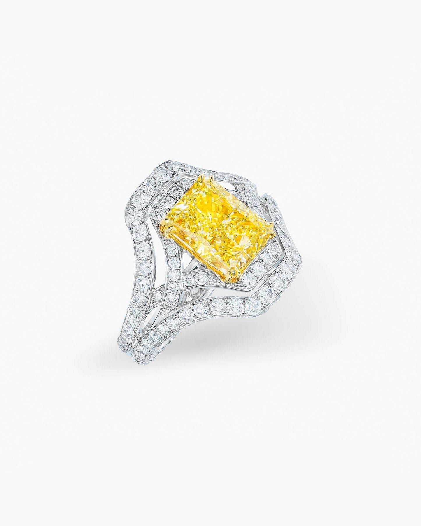 3.06 carat Radiant Cut Yellow and White Diamond Ring