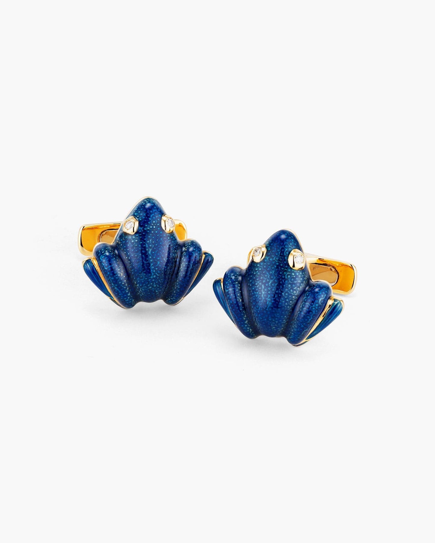 Blue Enamel and Diamond Frog Cufflinks